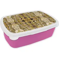 MuchoWow Broodtrommel Roze - Lunchbox - Brooddoos - Goud - Afrika - Patronen - Dieren - 18x12x6 cm - Kinderen - Meisje
