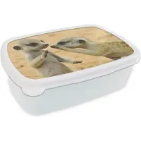 MuchoWow Broodtrommel Wit - Lunchbox - Brooddoos - Stokstaartjes - Bruin - Dier - 18x12x6 cm - Volwassenen