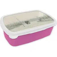 MuchoWow Broodtrommel Roze - Lunchbox - Brooddoos - Oud paar in een nieuw aangelegd park - Schilderij van Anton Mauve - 18x12x6 cm - Kinderen - Meisje