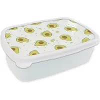 MuchoWow Broodtrommel Wit - Lunchbox - Brooddoos - Avocado - Patronen - Groen - 18x12x6 cm - Volwassenen