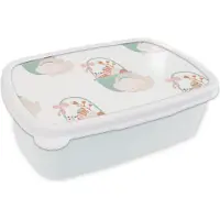 MuchoWow Broodtrommel Wit - Lunchbox - Brooddoos - Patroon - Pasen - Paasmand - 18x12x6 cm - Volwassenen