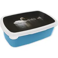 MuchoWow Broodtrommel Blauw - Lunchbox - Brooddoos - Vogels - Zwaan - Kuiken - 18x12x6 cm - Kinderen - Jongen