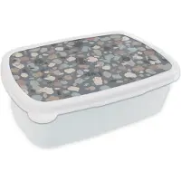 MuchoWow Broodtrommel Wit - Lunchbox - Brooddoos - Retro - Terrazzo - Geometrie - Patronen - 18x12x6 cm - Volwassenen