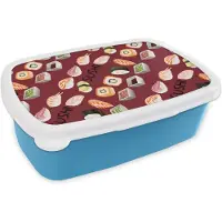 MuchoWow Broodtrommel Blauw - Lunchbox - Brooddoos - Patroon - Sushi - Japan - Quotes - 18x12x6 cm - Kinderen - Jongen