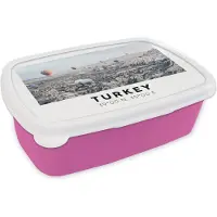 MuchoWow Broodtrommel Roze - Lunchbox - Brooddoos - Turkije - Cappadocië - Luchtballon - 18x12x6 cm - Kinderen - Meisje