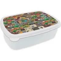MuchoWow Broodtrommel Wit - Lunchbox - Brooddoos - Patronen - Gebouwen - Zentangle - 18x12x6 cm - Volwassenen