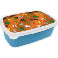 MuchoWow Broodtrommel Blauw - Lunchbox - Brooddoos - Snoep - Halloween - Patronen - 18x12x6 cm - Kinderen - Jongen