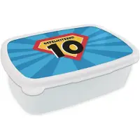 MuchoWow Broodtrommel Wit - Lunchbox - Brooddoos - Verjaardag - Kinderen - 10 Jaar - Superheld - 18x12x6 cm - Volwassenen
