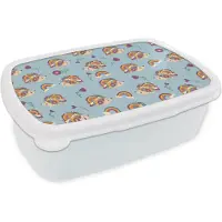 MuchoWow Broodtrommel Wit - Lunchbox - Brooddoos - Egel - Regenboog - Bloemen - Patroon - Kinderen - 18x12x6 cm - Volwassenen
