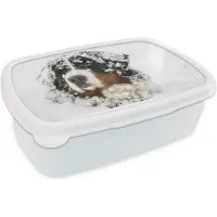 MuchoWow Broodtrommel Wit - Lunchbox - Brooddoos - Besneeuwde Berner Sennenhond - 18x12x6 cm - Volwassenen