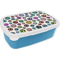 MuchoWow Broodtrommel Blauw - Lunchbox - Brooddoos - Patronen - Voetbal - Sport - Jongens - Kinderen - Kids - 18x12x6 cm - Kinderen - Jongen