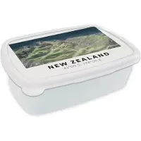 MuchoWow Broodtrommel Wit - Lunchbox - Brooddoos - Nieuw Zeeland - Water - Groen - Strand - 18x12x6 cm - Volwassenen