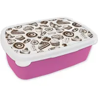 MuchoWow Broodtrommel Roze - Lunchbox - Brooddoos - Brood - Patisserie - Vintage - Design - 18x12x6 cm - Kinderen - Meisje