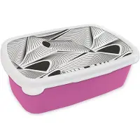 MuchoWow Broodtrommel Roze - Lunchbox - Brooddoos - Patroon - Abstract - Zwart Wit - 18x12x6 cm - Kinderen - Meisje