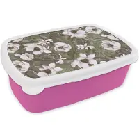 MuchoWow Broodtrommel Roze - Lunchbox - Brooddoos - Bloemen - Jungle - Vintage - Patroon - 18x12x6 cm - Kinderen - Meisje