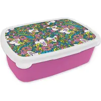 MuchoWow Broodtrommel Roze - Lunchbox - Brooddoos - Meisje - Liefde - Patronen - Love - Girl - Kids - Kinderen - 18x12x6 cm - Kinderen - Meisje