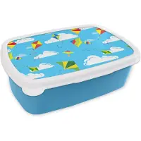 MuchoWow Broodtrommel Blauw - Lunchbox - Brooddoos - Vlieger - Zomer - Patroon - 18x12x6 cm - Kinderen - Jongen