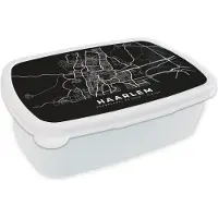 MuchoWow Broodtrommel Wit - Lunchbox - Brooddoos - Haarlem - Zwart - Kaart - 18x12x6 cm - Volwassenen