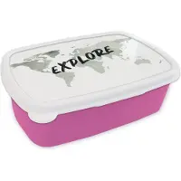 MuchoWow Broodtrommel Roze - Lunchbox - Brooddoos - Wereldkaart - Quote - Waterverf - 18x12x6 cm - Kinderen - Meisje
