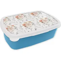 MuchoWow Broodtrommel Blauw - Lunchbox - Brooddoos - Bloemen - Bladeren - Bohemian decoratie - 18x12x6 cm - Kinderen - Jongen