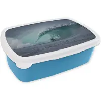 MuchoWow Broodtrommel Blauw - Lunchbox - Brooddoos - Surfer in grote golf - 18x12x6 cm - Kinderen - Jongen