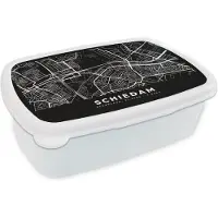 MuchoWow Broodtrommel Wit - Lunchbox - Brooddoos - Kaart - Schiedam - Zwart - 18x12x6 cm - Volwassenen