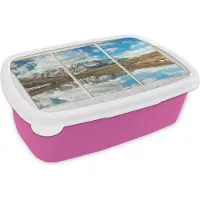 MuchoWow Broodtrommel Roze - Lunchbox - Brooddoos - Doorkijk - Bergen - Water - 18x12x6 cm - Kinderen - Meisje
