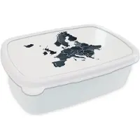 MuchoWow Broodtrommel Wit - Lunchbox - Brooddoos - Kaart Europa - Waterverf - Blauw - 18x12x6 cm - Volwassenen