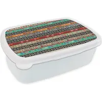 MuchoWow Broodtrommel Wit - Lunchbox - Brooddoos - Patroon - Azteken - Symbolen - Regenboog - 18x12x6 cm - Volwassenen