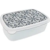 MuchoWow Broodtrommel Wit - Lunchbox - Brooddoos - Patronen - Mandala - Blauw - 18x12x6 cm - Volwassenen