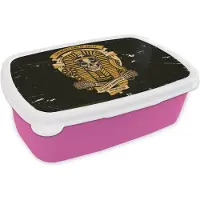 MuchoWow Broodtrommel Roze - Lunchbox - Brooddoos - Farao - Skelet - Retro - Tekening - 18x12x6 cm - Kinderen - Meisje