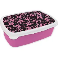 MuchoWow Broodtrommel Roze - Lunchbox - Brooddoos - Meisje - Piraten - Roze - Patronen - Girl - Kind - Kinderen - 18x12x6 cm - Kinderen - Meisje