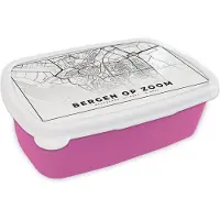 MuchoWow Broodtrommel Roze - Lunchbox - Brooddoos - Plattegrond - Bergen op Zoom - Nederland - 18x12x6 cm - Kinderen - Meisje