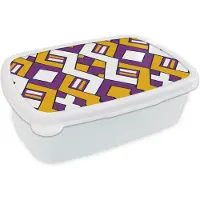 MuchoWow Broodtrommel Wit - Lunchbox Design - Lijn - Retro - Brooddoos 18x12x6 cm - Brood lunch box - Broodtrommels voor kinderen en volwassenen