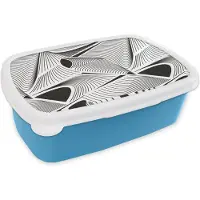 MuchoWow Broodtrommel Blauw - Lunchbox - Brooddoos - Patroon - Abstract - Zwart Wit - 18x12x6 cm - Kinderen - Jongen