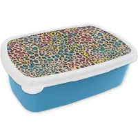 MuchoWow Broodtrommel Blauw - Lunchbox - Brooddoos - Panterprint - Patronen - Kleuren - 18x12x6 cm - Kinderen - Jongen