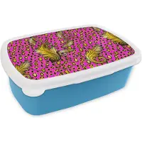 MuchoWow Broodtrommel Blauw - Lunchbox - Brooddoos - Barok - Panter - Goud - Patroon - 18x12x6 cm - Kinderen - Jongen