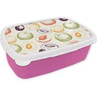 MuchoWow Broodtrommel Roze - Lunchbox - Brooddoos - Patroon - Eten - Illustratie - 18x12x6 cm - Kinderen - Meisje