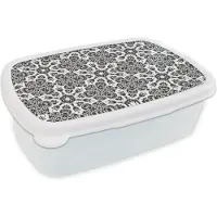 MuchoWow Broodtrommel Wit - Lunchbox - Brooddoos - Patronen - Zwart Wit - Mandala - 18x12x6 cm - Volwassenen