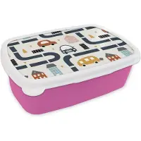 MuchoWow Broodtrommel Roze - Lunchbox - Brooddoos - Design - Jongens - Auto - Kinderen - 18x12x6 cm - Kinderen - Meisje