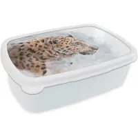 MuchoWow Broodtrommel Wit - Lunchbox - Brooddoos - Luipaard - Waterverf - Blauw - 18x12x6 cm - Volwassenen