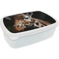 MuchoWow Broodtrommel Wit - Lunchbox - Brooddoos - Giraffe - Dier - Zwart - 18x12x6 cm - Volwassenen
