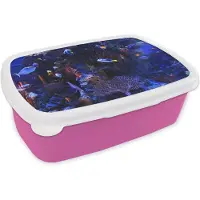 MuchoWow Broodtrommel Roze - Lunchbox - Brooddoos - Tropisch zoutwateraquarium - 18x12x6 cm - Kinderen - Meisje