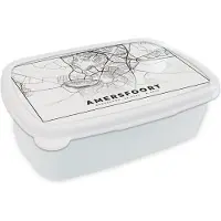 MuchoWow Broodtrommel Wit - Lunchbox - Brooddoos - Kaart - Amersfoort - Zwart - Wit - 18x12x6 cm - Volwassenen
