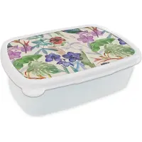 MuchoWow Broodtrommel Wit - Lunchbox - Brooddoos - Jungle - Bloemen - Patronen - 18x12x6 cm - Volwassenen