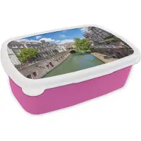 MuchoWow Broodtrommel Roze - Lunchbox - Brooddoos - Utrecht - Kanaal - Huis - 18x12x6 cm - Kinderen - Meisje