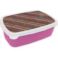 MuchoWow Broodtrommel Roze - Lunchbox - Brooddoos - Afrika - Patronen - Abstract - 18x12x6 cm - Kinderen - Meisje