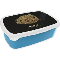 MuchoWow Broodtrommel Blauw - Lunchbox - Brooddoos - Frankrijk – Stadskaart - Kaart – Plattegrond – Parijs - 18x12x6 cm - Kinderen - Jongen