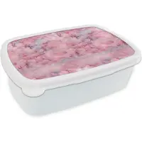 MuchoWow Broodtrommel Wit - Lunchbox - Brooddoos - Alcohol inkt - Marmer - Roze - Patronen - 18x12x6 cm - Volwassenen