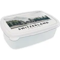 MuchoWow Broodtrommel Wit - Lunchbox - Brooddoos - Zwitserland - Berg - Chalet - Groen - 18x12x6 cm - Volwassenen